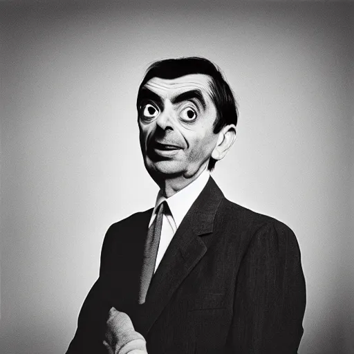 Prompt: “A Richard Avedon portrait of Mr. Bean”