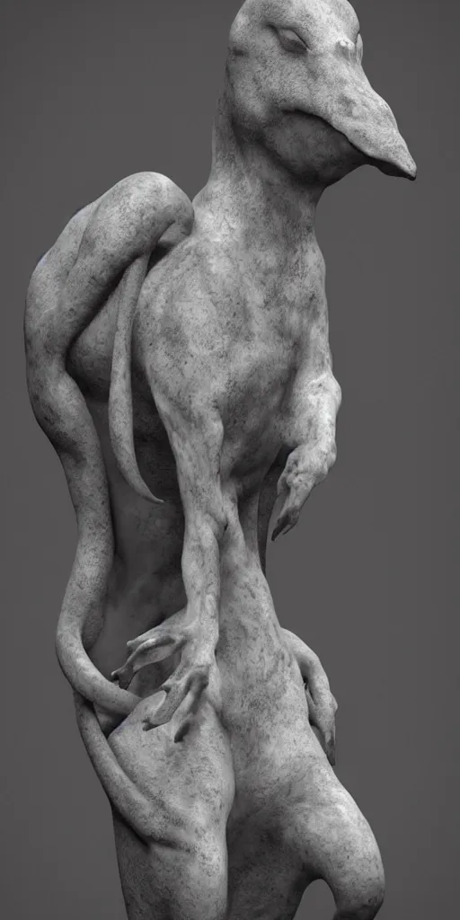 Image similar to weird marble animal statue close up in a dark room, creepy and eerie athmosphere, mist, godrays, photorealistic, highly detailed, unreal engine