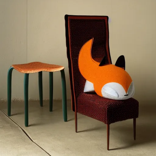 Image similar to a chair in the shape of a fox, advertising photography