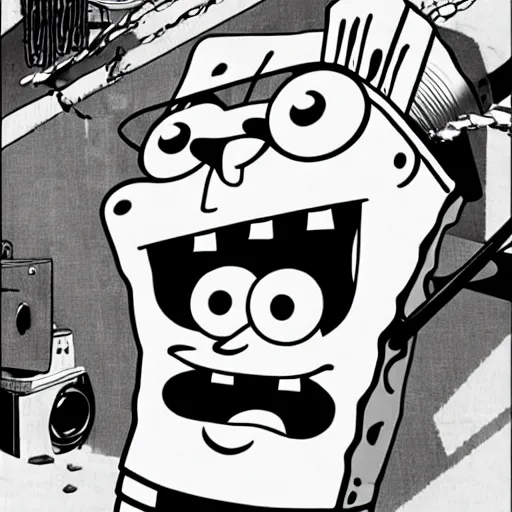 Image similar to Spongebob in the style of Hajime Isayama,