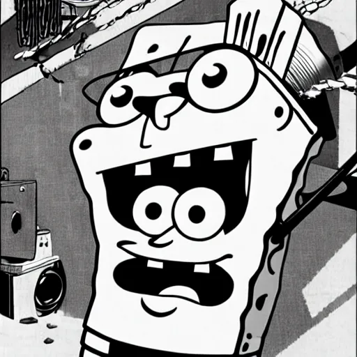 spongebob squarepants black and white gif