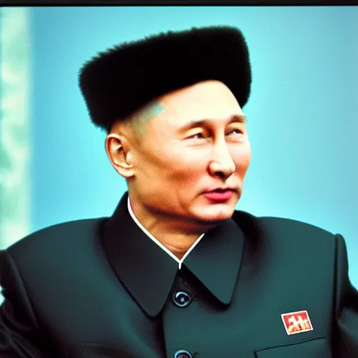 Image similar to sony 35mm photo of kim jong putin. Soft light, high quality