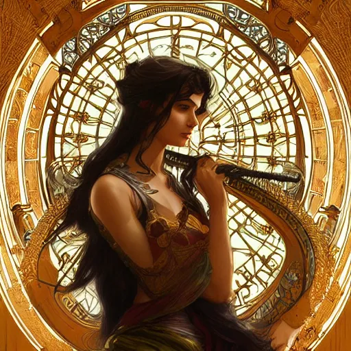 Image similar to a strange harp, d & d, fantasy, intricate, elegant, highly detailed, digital painting, artstation, concept art, smooth, sharp focus, illustration, art by artgerm and greg rutkowski and alphonse mucha