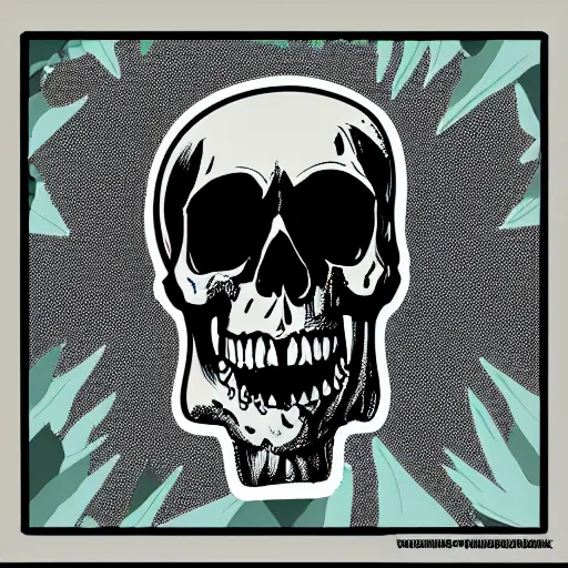 Image similar to a sticker illustration of a skull in lowbrow art style