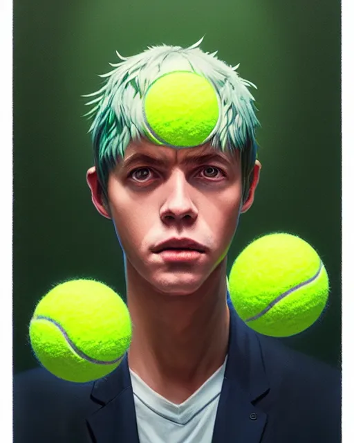 Image similar to highly detailed vfx portrait of a character of a tennis ball monster stephen bliss, unrealengine, greg rutkowski, loish, rhads, beeple, makoto shinkai and lois van baarle, ilya kuvshinov, rossdraws, tom bagshaw,