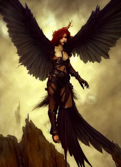 Prompt: harpy, full body, realistic, dnd character art portrait, dark fantasy art, matte fantasy painting, deviantart artstation, by edgar maxence and caravaggio and michael whelan and delacroix. intricate painting, cinematic lighting, hyper realistic, extremely detailed, vivid colors, establishing shot, dramatic lighting.