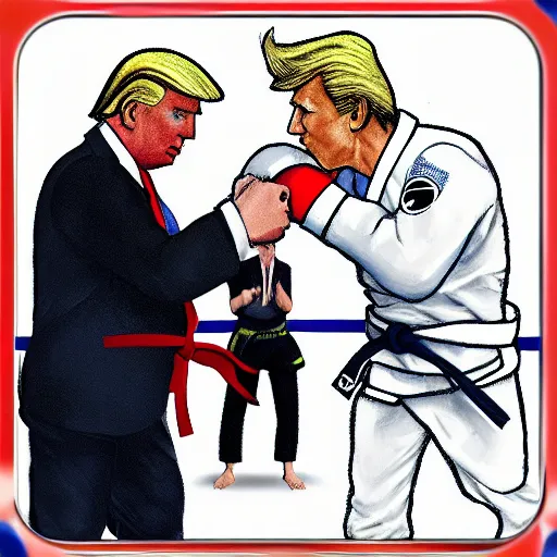 Image similar to !dream donald trump as a jiujitsu fighter wearing a gi