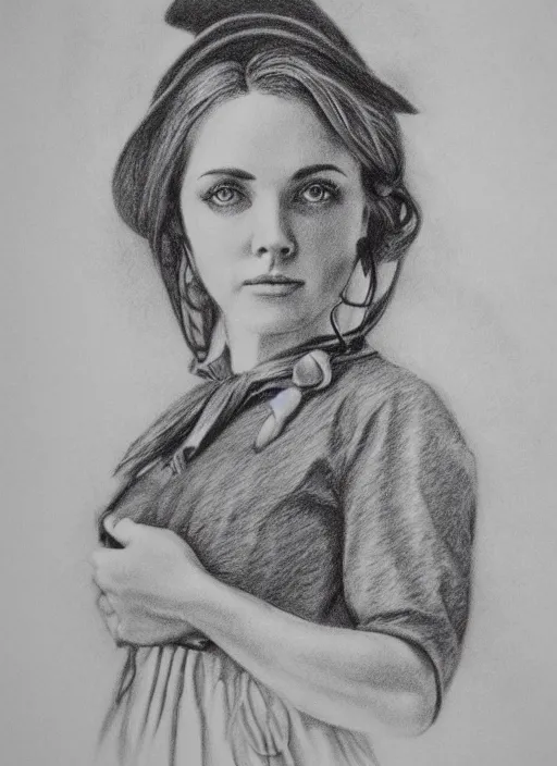 Image similar to 1 8 0 0 s style full body detailed pencil drawing of a cowgirl beautiful face, realistic