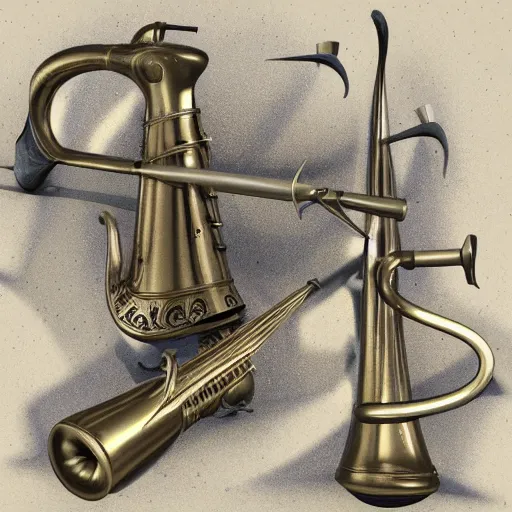 Image similar to a 3 d render of a medieval blowing horn, winding horn, animal horn, higly detailed, mystic, artwork