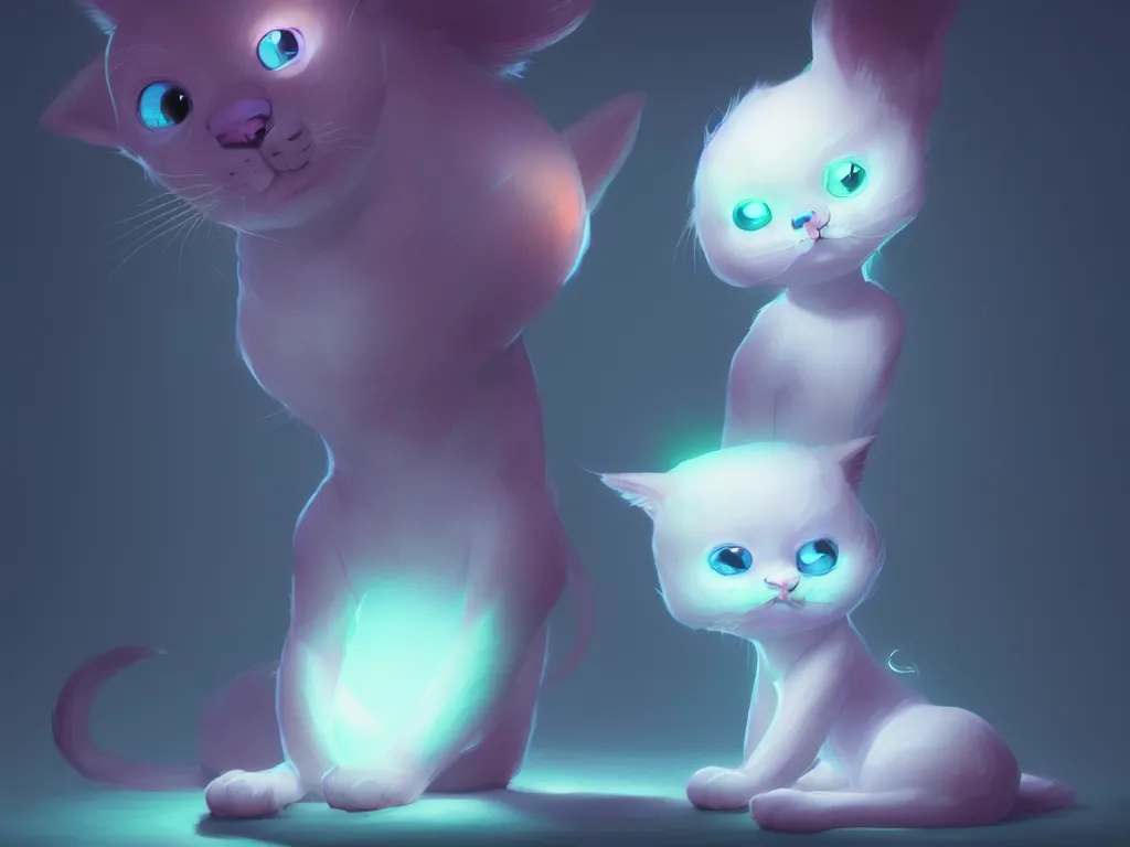 Image similar to super cute Bioluminescent cats character concept, soft light, soft mood, realistic body features and face, illustration, painting oil on canvas by Elena Zhurikhina and Goro Fujita and Charlie Bowater, octane render trending on artstation, 4k, 8k, HD