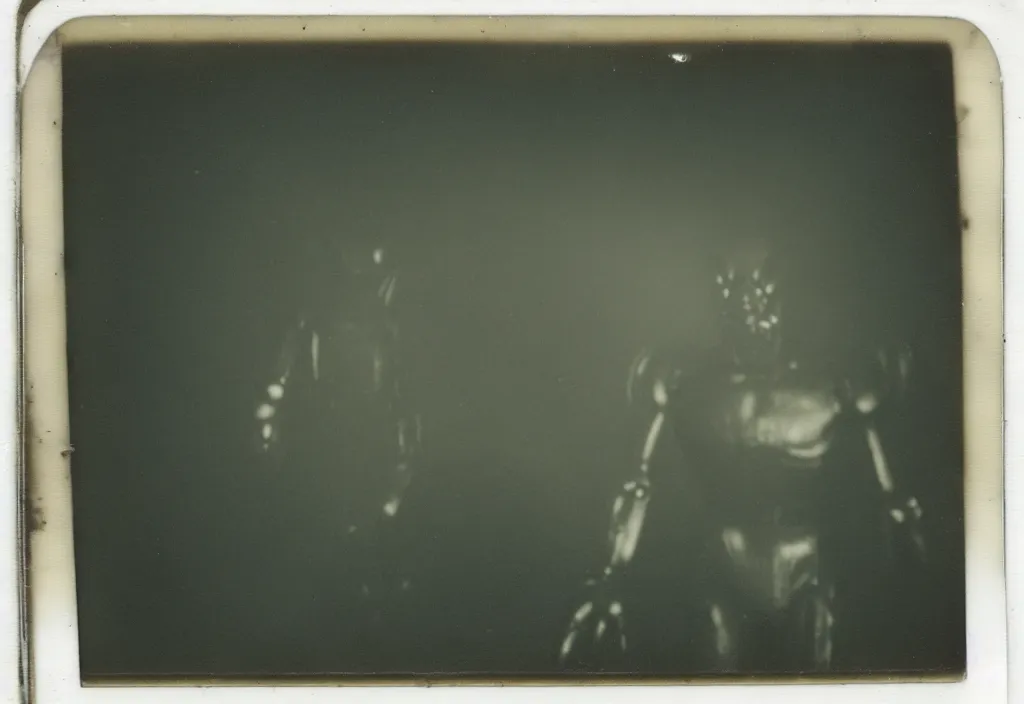 Image similar to dark old polaroid of an weird monster in a military lab