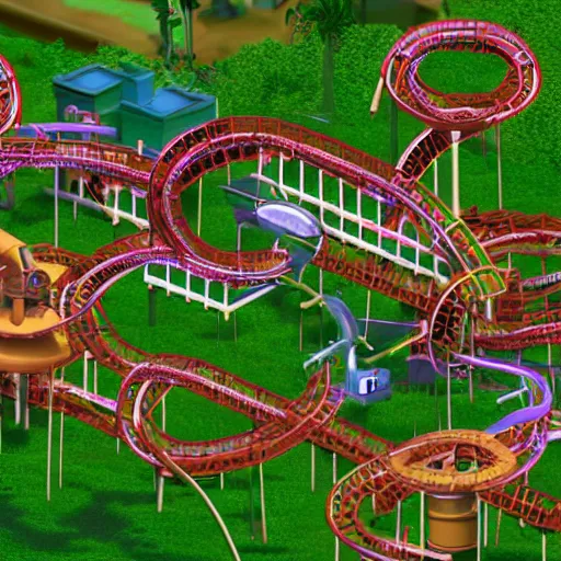 Image similar to rollercoaster tycoon dystopia