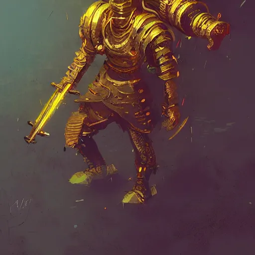 Image similar to gold dragonborn artificer, by Ismail Inceoglu, golden, mechnical, tinkering, character art, dungeons and dragons, digital art