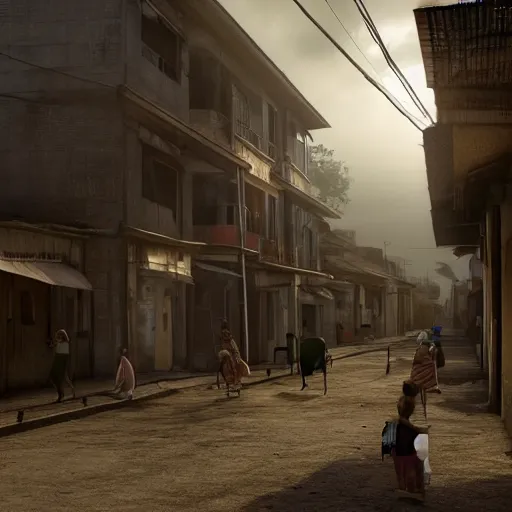 Image similar to antareth city poor areas - a photorealisic, cinematic, lightning shadow, responsive, cgi, very details