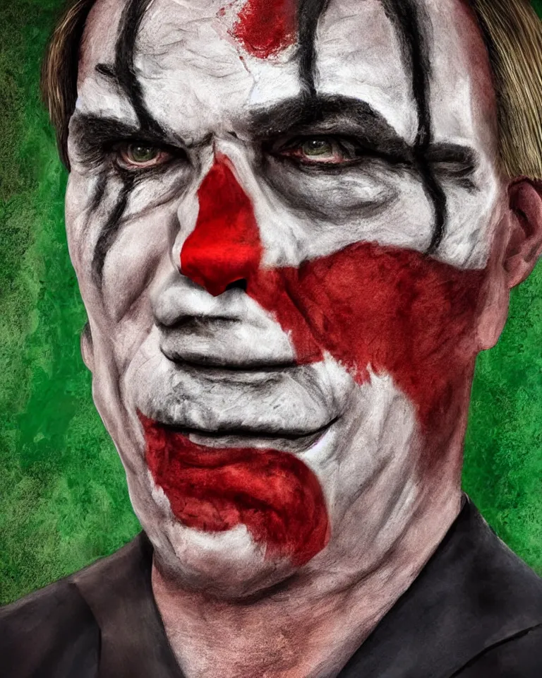 Image similar to a striking digital painting portrait of bolsonaro as a zombie clown