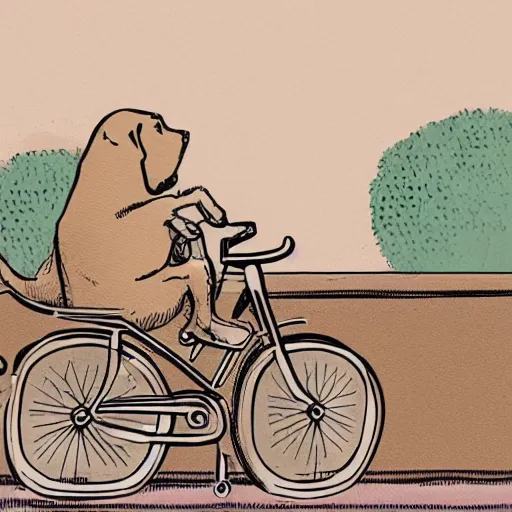 Image similar to illustration of a dog riding a bike in paris in the style of clement hurd