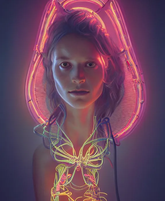 Prompt: intricate neon light portrait of a disturbing terrifying alien insect creature, mottling coloring, adorable, childlike, medical equipment hospital environment, ultra realistic, concept art, art nouveau, photorealistic, octane render, 8 k, unreal engine. art by christopher marley and artgerm and greg rutkowski and alphonse mucha