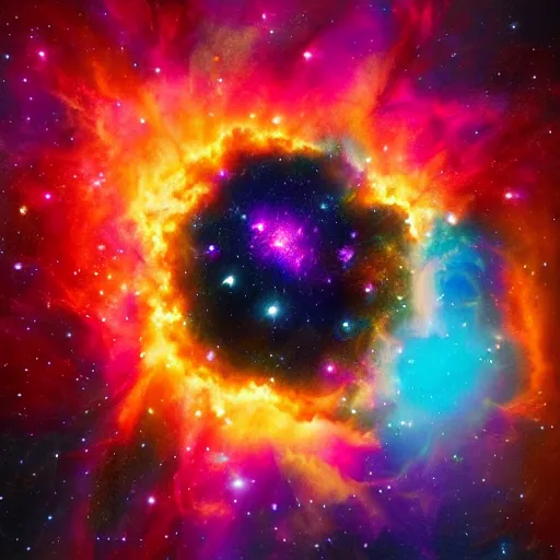 Prompt: A nebula exploding, colorful, Surrealism