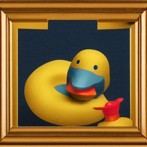 Image similar to a matte portrait of a highly decorated rubber duck with a dreamy expression, highly detailed, illustration in renaissance style