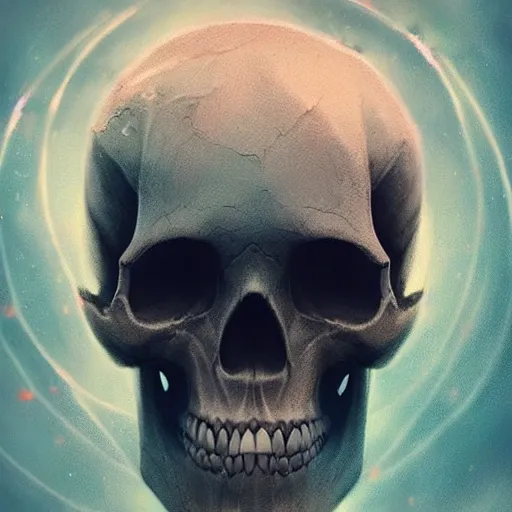 Image similar to planet that looks like a skull, digital painting, beautiful, concept art, ethereal, cinematic, epic, 8k, high detail, Artstation, Trending on Artstation, Artstation HQ, Artstation HD, deviant art, Pinterest, digital art,