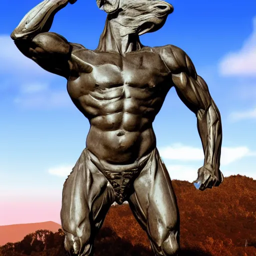 Prompt: sculpture of moloch, low poly, digital art, classical art, sharp focus, clear sky, muscular bull headed man