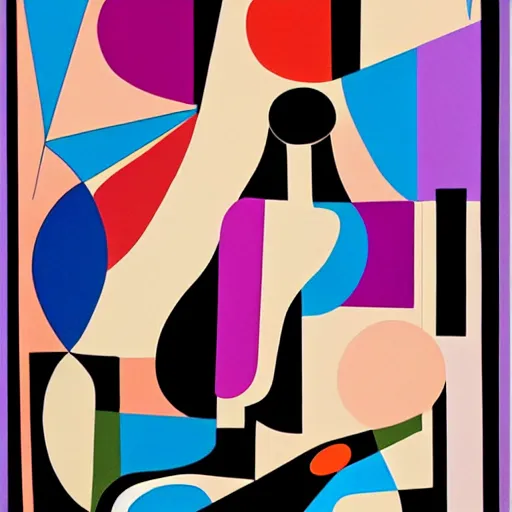 Image similar to A abstract painting in the style of Hildegarde Handsaeme and Gary Hume and Tatsuro Kiuchi, flat colour-block style, geometric abstraction, portrait of beautiful woman, clean black outlines, modern pastel colours