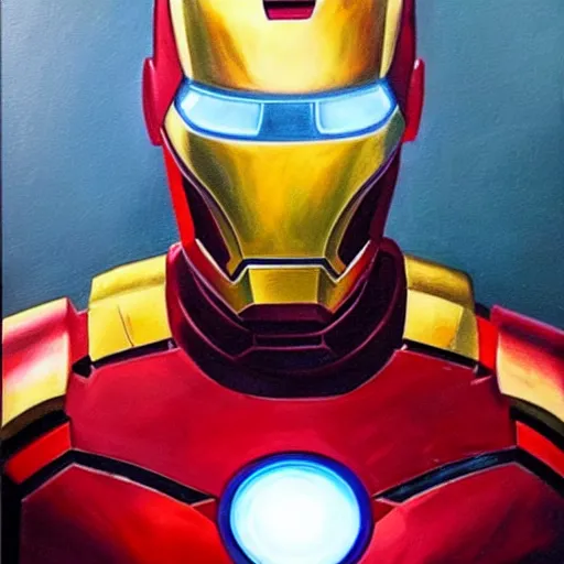 Prompt: elon musk wearing iron man suit, oil painting