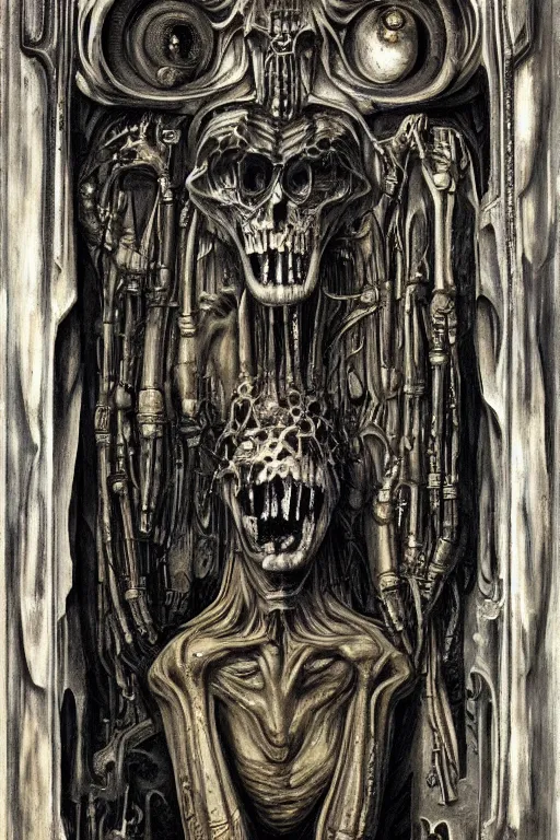 Image similar to the great door of hell, intrincate details, flesh and blood, painted by h. r. giger