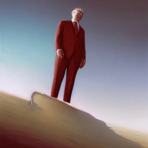 Image similar to a beautiful painting of a man in a suit stands on the redsea by greg rutkowski and zdzisław beksinski and rene magritte, in style of digital art. hyper detailed, sharp focus, soft light. unreal engine 5. ray tracing. trending on artstation