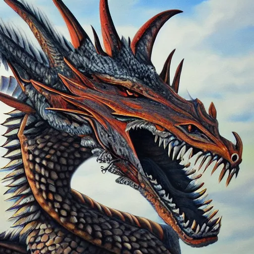 Prompt: a hyperrealistic painting of a majestic ancient dragon