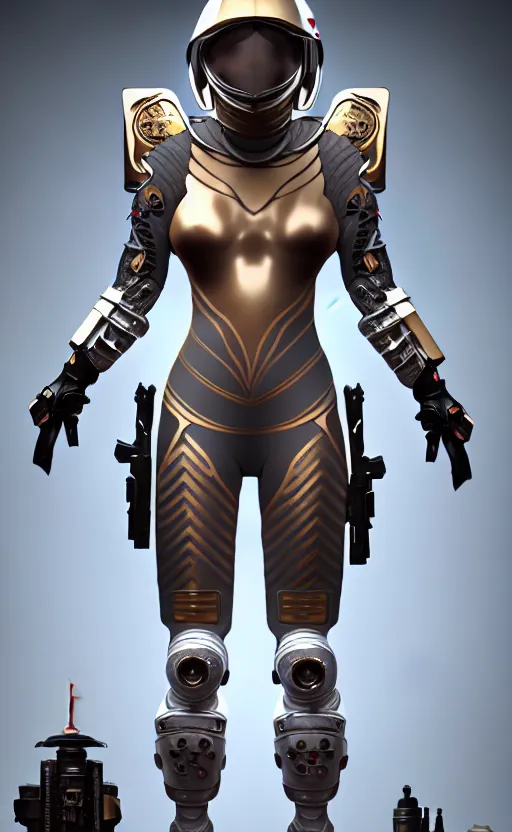 Prompt: sexy fighter ornate feminine cyborg in full body skin space suit, arab helmet, concept art, joshua rife, gun, intricate, highlydetailed, space background, artstation 4 k raytracing, shadows, highlights, illumination