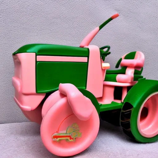 Prompt: a very soft persian pink plush john deere tractor with pluche