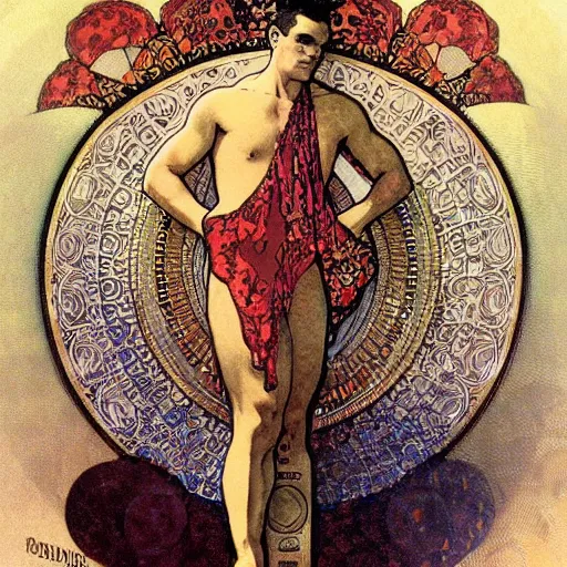 Image similar to robbie williams art by mucha.