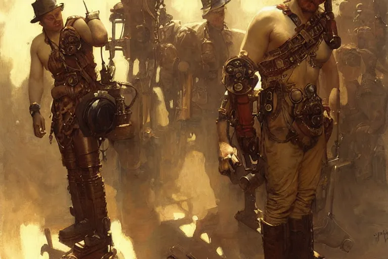 Image similar to dieselpunk, painting by gaston bussiere, craig mullins, j. c. leyendecker, tom of finland