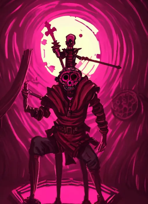 Image similar to concept art of pink guy as boss in darkest dungeon, highly detailed, dark atmosphere, cosmic horror, body horror, lovecraft mythos, key character poster