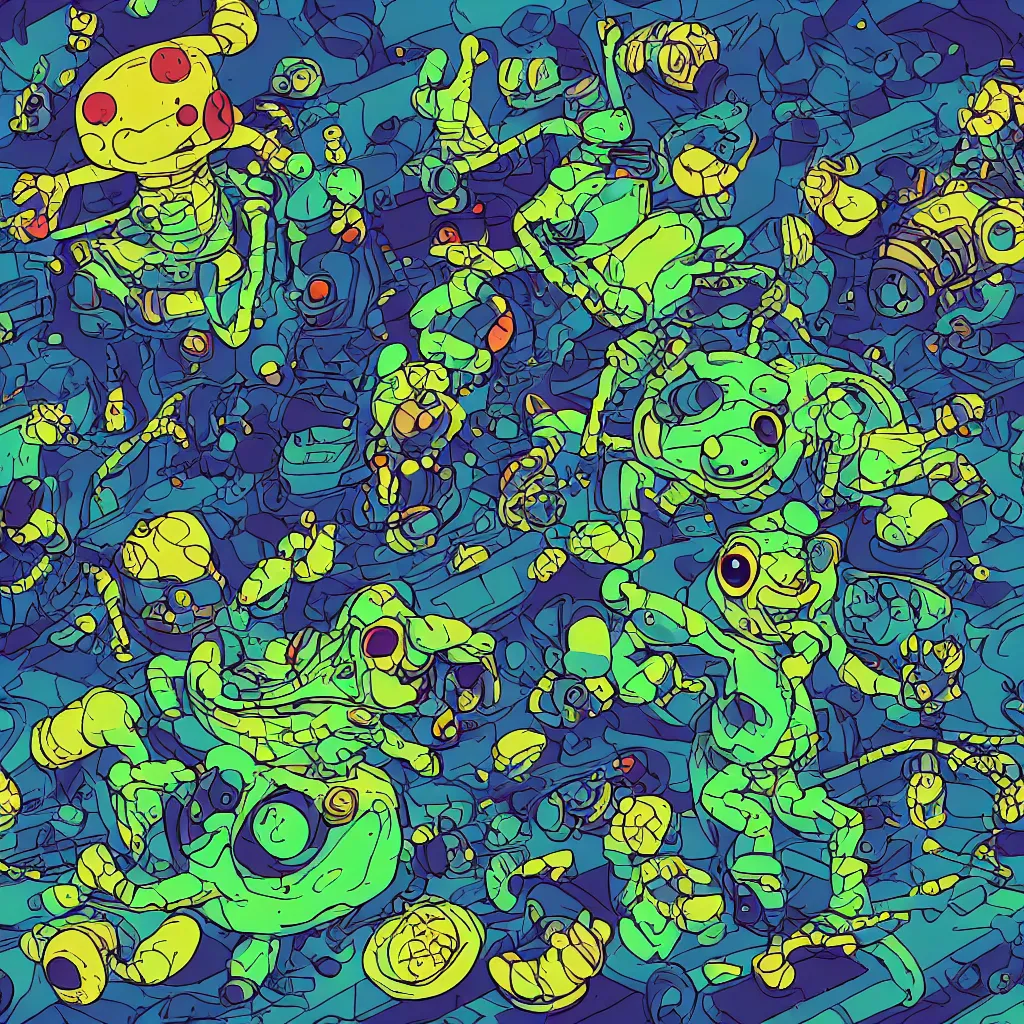 Image similar to toads, deconstructed amphibian, ryuta ueda artwork, breakcore, style of jet set radio, y 2 k, gloom, space, cel - shaded art style, indigo rainbow, data, minimal, code, cybernetic, dark, eerie, cyber