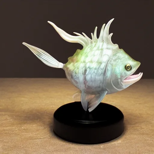 Prompt: hyperrealistic marble statue of an angler fish on an executive's desk