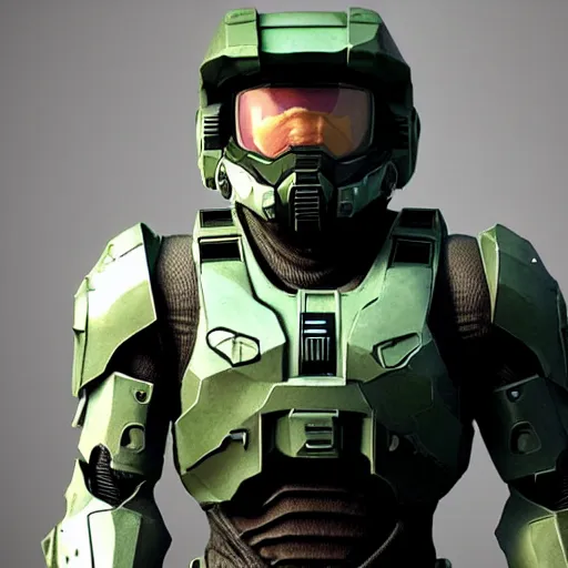 Image similar to Jerma985 as Master Chief, photorealistic, cinematic lighting, highly detailed