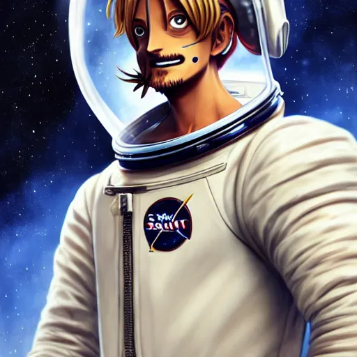 Image similar to sanji in a astronaut suit and sanji, black tuxedo, intricate, sanji, highly detailed, digital painting, artstation, concept art, smooth, sharp focus, illustration, sanji, unreal engine 5, 8 k, art by artgerm and greg rutkowski and alphonse mucha