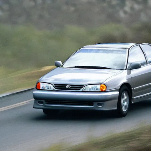 Prompt: grey toyota camry 1 9 9 9 flying in the sky