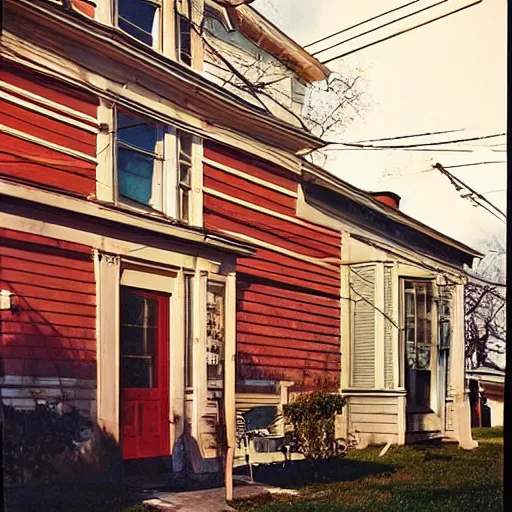 Image similar to award winning close up photo by saul leiter and fred herzog and william eggleston of a super perfect ultra detailed house's exterior