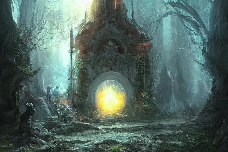 Prompt: A Portal to the Lost Flame Realm, fantasy, digital art, professional illustration, realistic, ultra detailed, atmospheric, cinematic lighting, arcane, mystical, legendary, matte painting