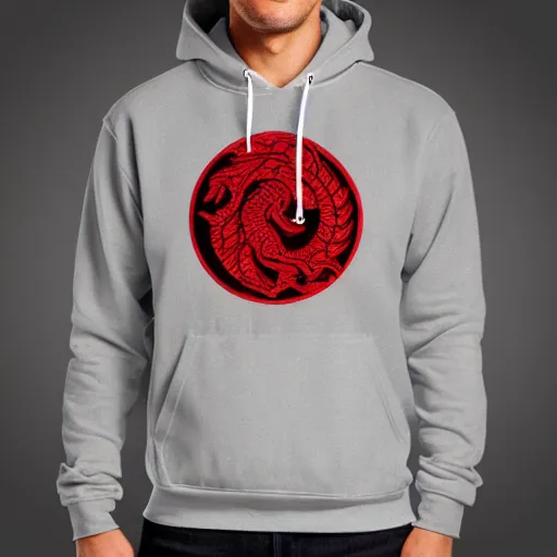 Prompt: china red dragon mark on hoodie