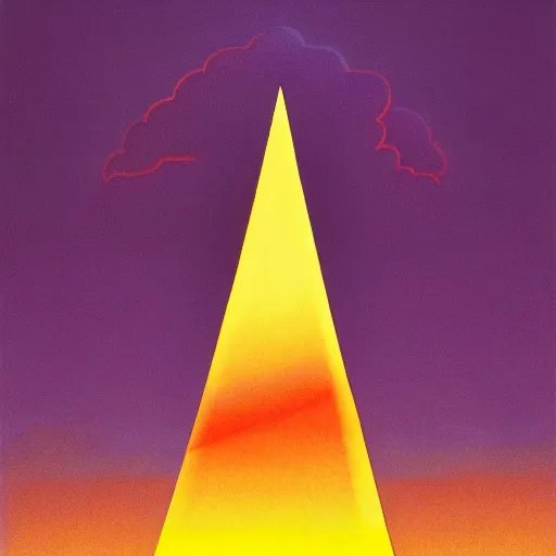 Prompt: by Moebius , landscape of mystic dark cult, monumental giant obelisk, sun light through dark clouds, purple+red+yellow colours, high quality details, one point perspective, deep depth of field