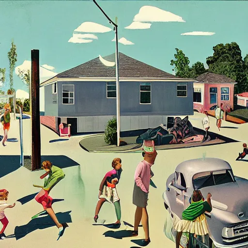 Image similar to 1 9 5 0 s suburbia by neo rauch