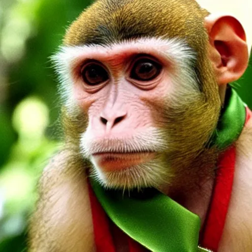 Image similar to Monkey wearing a silk scarf, still from a 90s movie