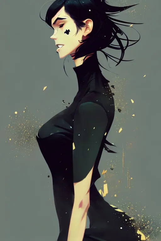 Image similar to a ultradetailed beautiful panting of a stylish woman wearing a black dress, by conrad roset, greg rutkowski and makoto shinkai, trending on artstation