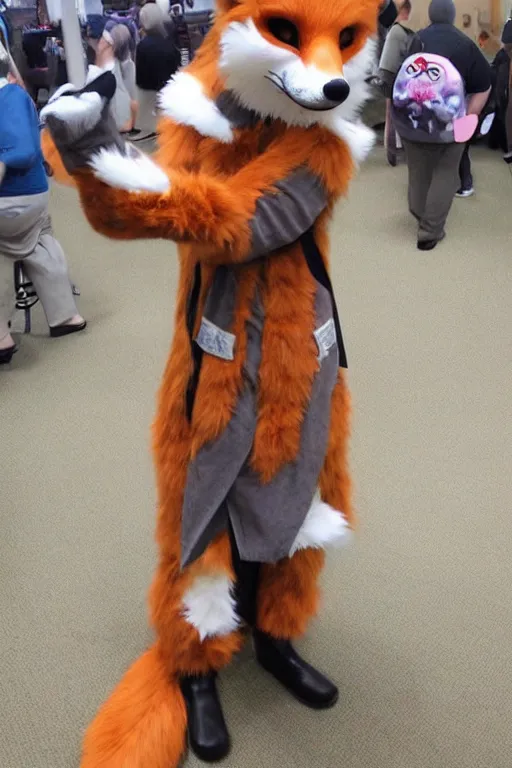 Image similar to an anthropomorphic fox, fursuit!!!!, cosplay