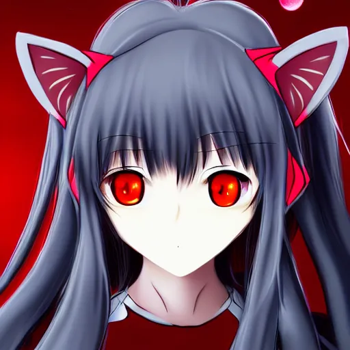 Prompt: big hyperdetailed red eyes anime girl cat ears beautiful face deviantart by aramaki shinji 8k hd hyperreality