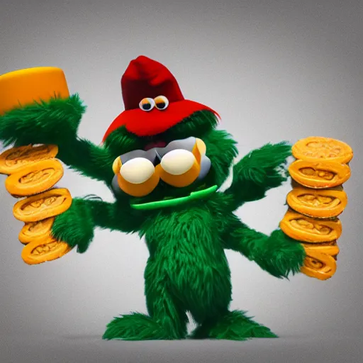 Prompt: The Philly Phanatic fist-fighting Gritty over a quarter-pounder with cheese, digital art, realistic, trending on artstation